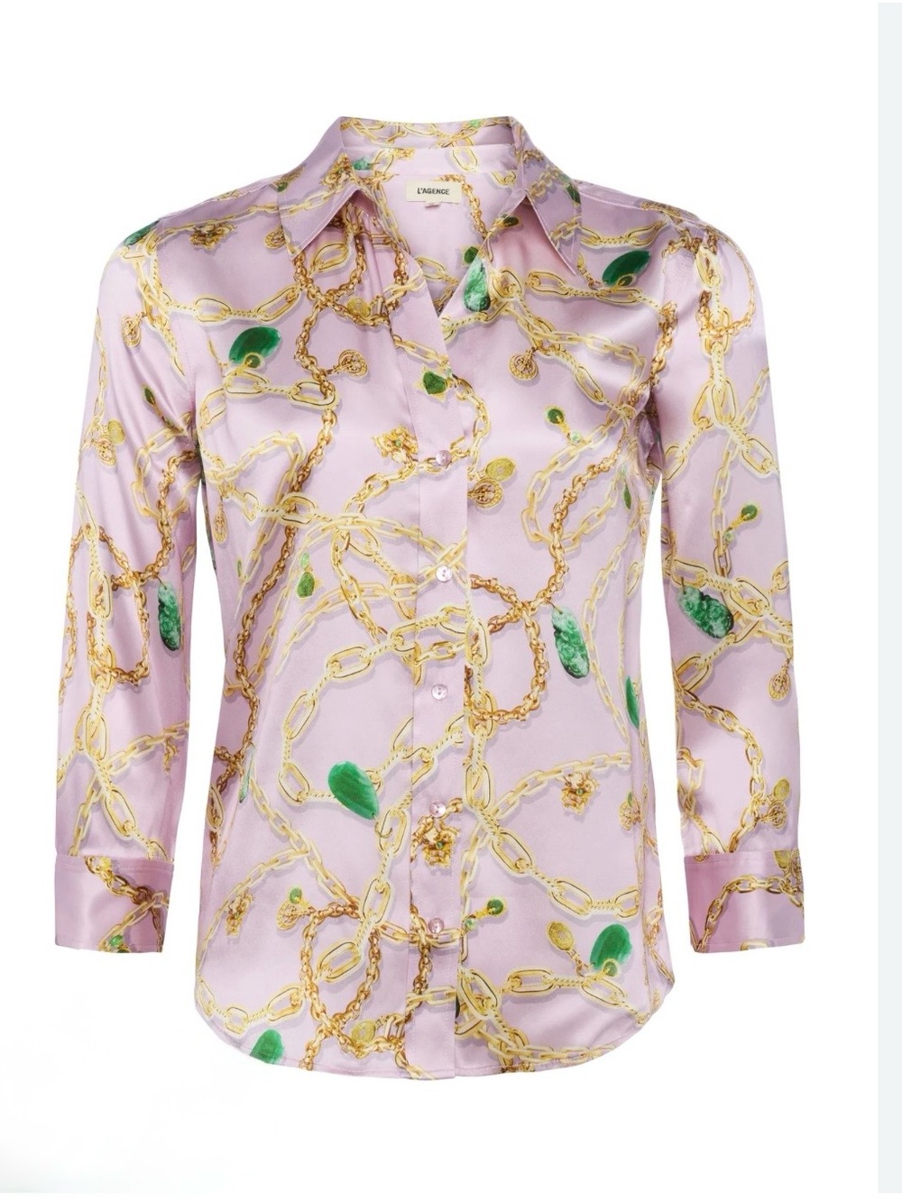 L'AGENCE Dani Pink Silk Chain & Jewel Print Blouse size XS